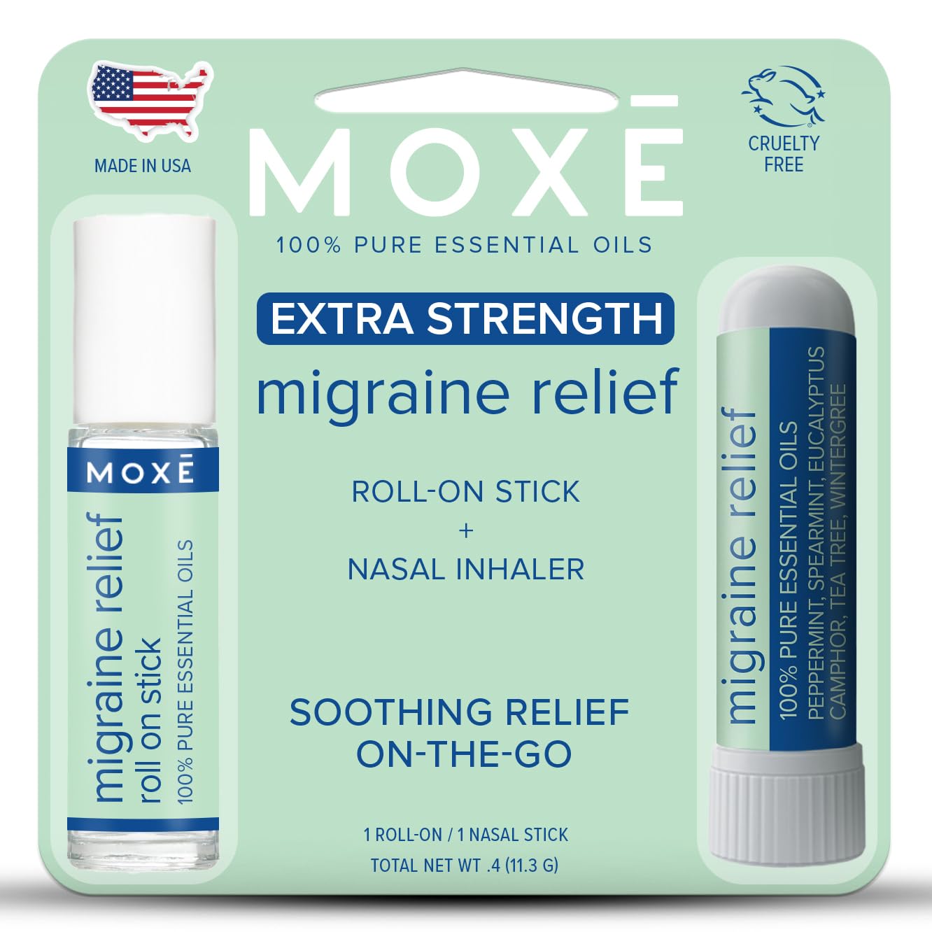MOXE Migraine Rollon Stick & Nasal Inhaler, Fast Cooling Comfort for Headaches & Tension, Non-Medicated Soothing Vapors, Peppermint, Eucalyptus, and Other Essential Oils, Metal Roller, Made in USA - dailyvitalstore