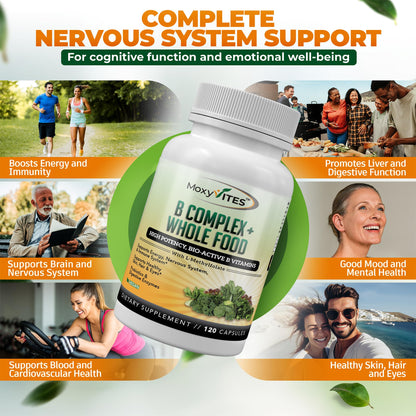 MoxyVites Vitamin B Complex - B Vitamins Whole Food Supplement, B12 Methylcobalamin, B1, B2, B3, B5, B6, B7, B9 - for Stress - dailyvitalstore