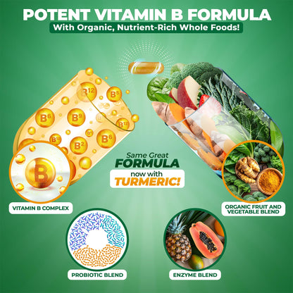 MoxyVites Vitamin B Complex - B Vitamins Whole Food Supplement, B12 Methylcobalamin, B1, B2, B3, B5, B6, B7, B9 - for Stress - dailyvitalstore