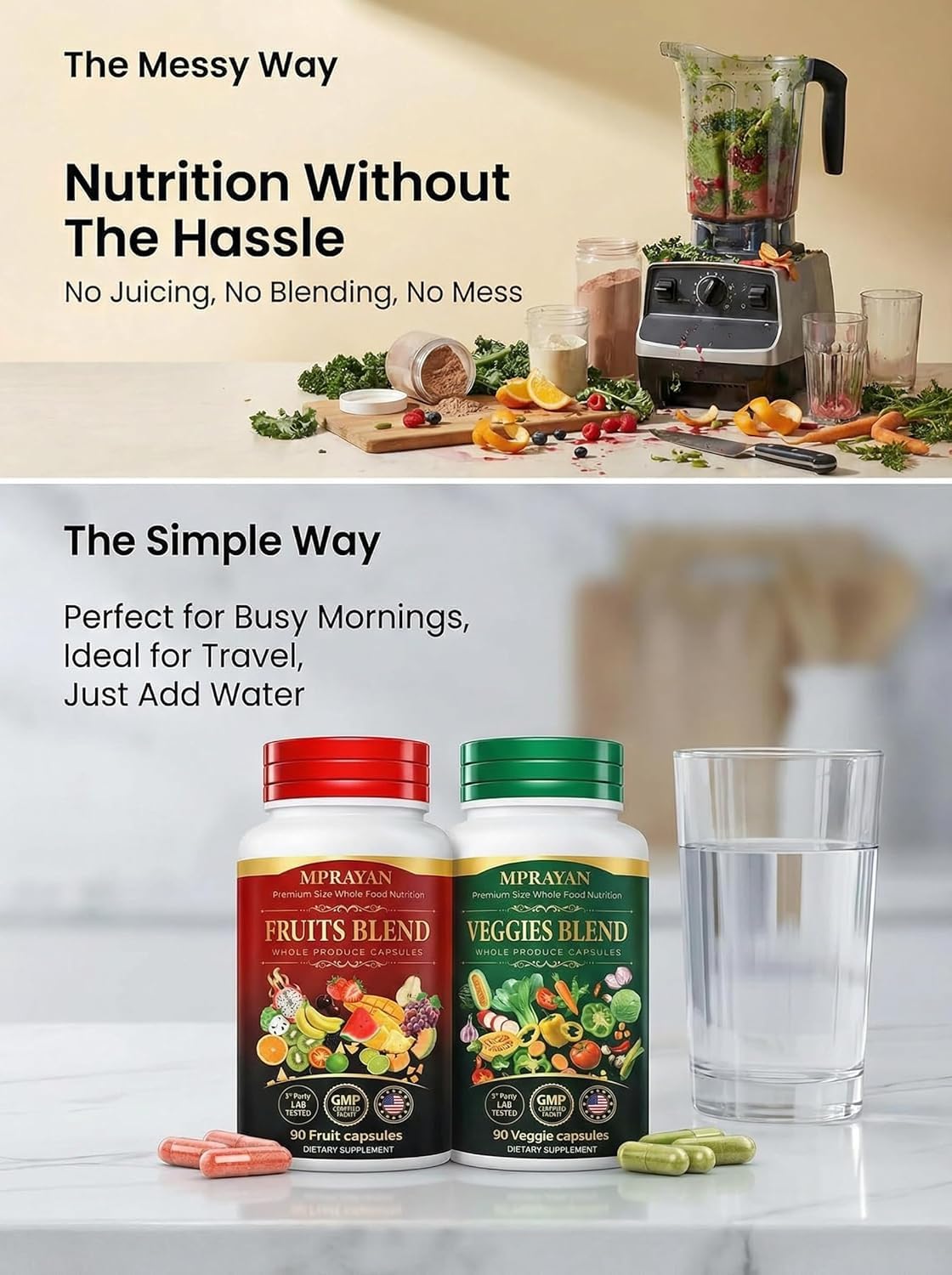 MPRAYAN Fruits and Veggies Capsules - 90 Fruits + 90 Veggies - Whole Food Superfood Supplement - Daily Greens Vitamins & Minerals - Plant Based Nutrition - Vegan Non-GMO - 180 Capsules - dailyvitalstore