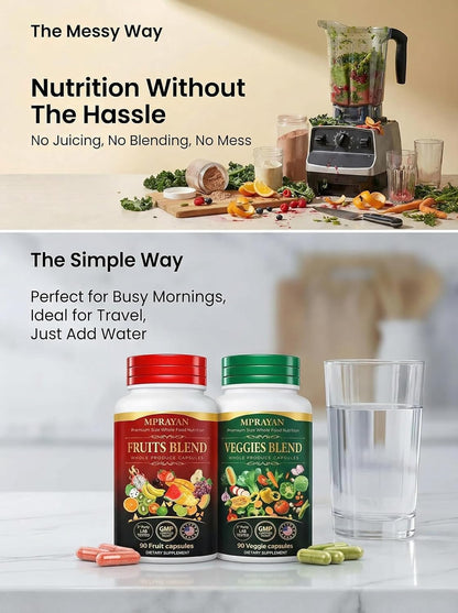 MPRAYAN Fruits and Veggies Capsules - 90 Fruits + 90 Veggies - Whole Food Superfood Supplement - Daily Greens Vitamins & Minerals - Plant Based Nutrition - Vegan Non-GMO - 180 Capsules - dailyvitalstore