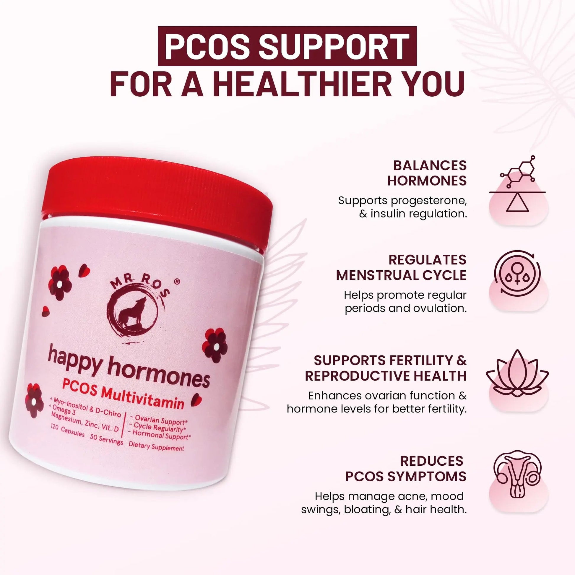 Mr Ros PCOS Multivitamin for Women – Happy Hormones Formula – Myo & D-Chiro Inositol 40:1, Omega-3, Vitamin D3, Zinc & Magnesium - dailyvitalstore