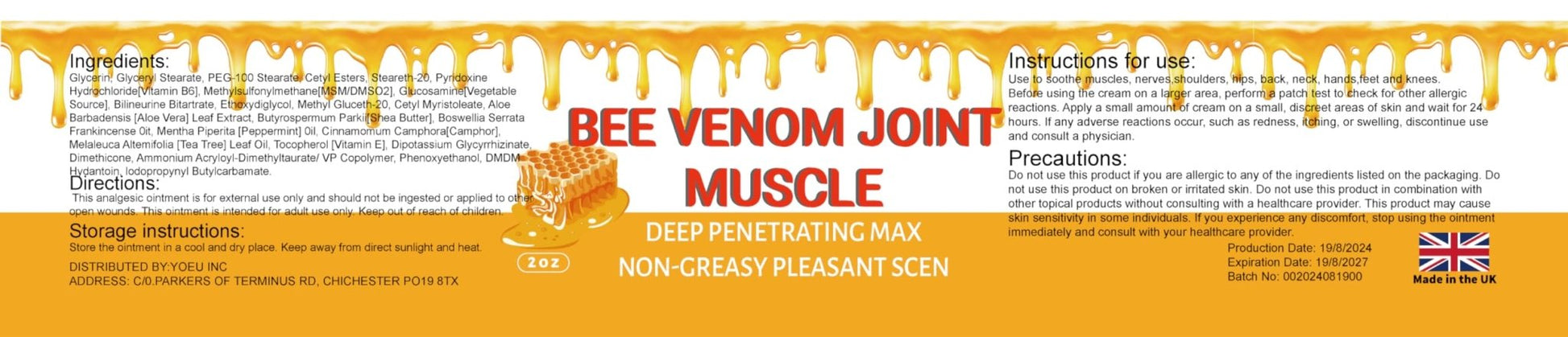 MRBOOHINET Organic Bee Venom Therapy Serum, Professional Joint & Muscle & Bone Release Cream - 24 Hour Soothing Effective Release for Back, Neck, Hand, Foot, Knee, Muscle, Shoulder, Hip, Nerve - dailyvitalstore