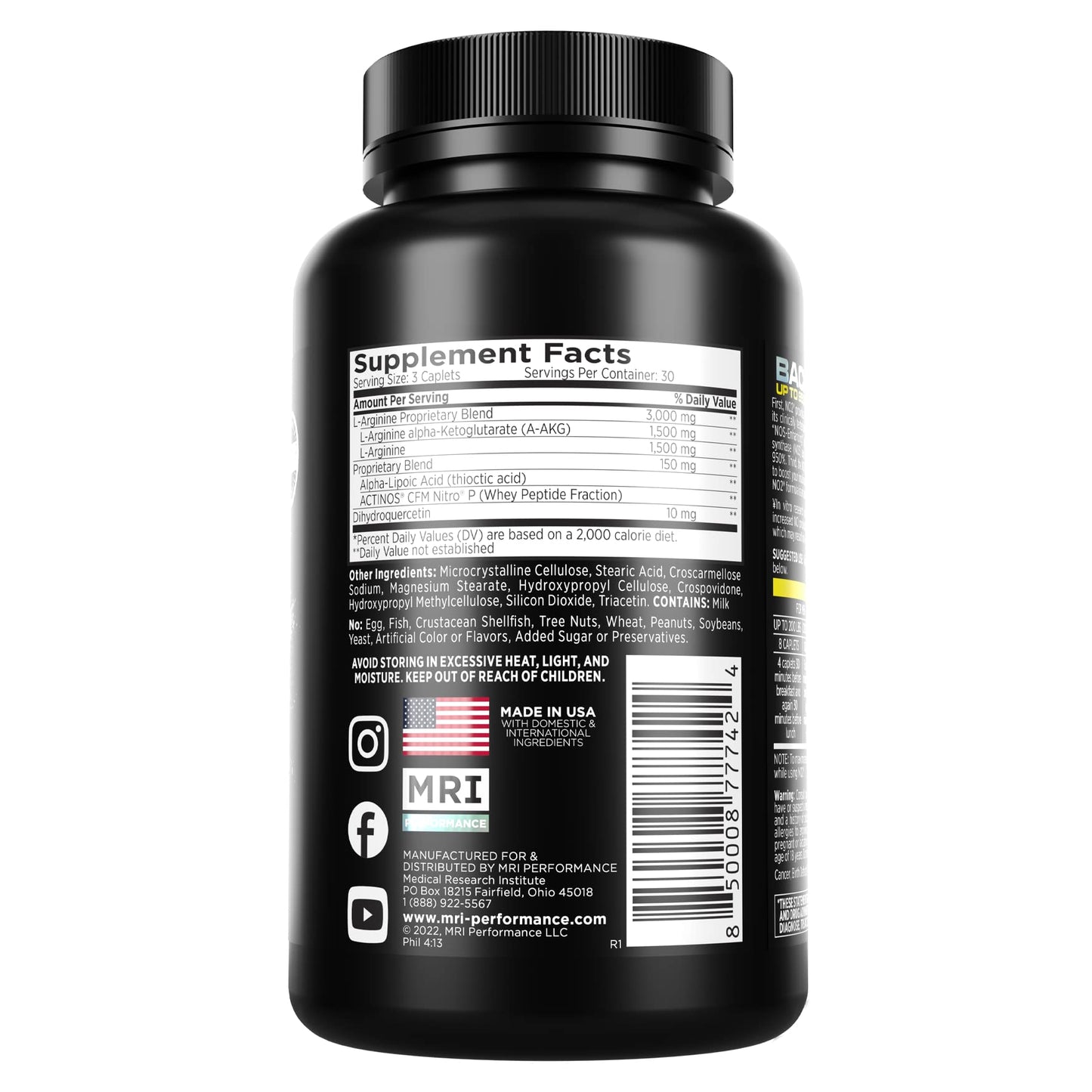 MRI Performance NO2 Nitric Oxide Booster, Original Formula with 3,000mg L-Arginine & AAKG, Nitric Oxide Production, Healthy Blood Pressure & Heart Health (90 Caplets) - dailyvitalstore