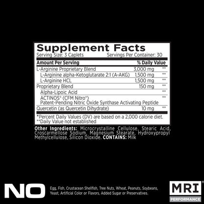 MRI Performance NO2 Nitric Oxide Booster, Original Formula with 3,000mg L-Arginine & AAKG, Nitric Oxide Production, Healthy Blood Pressure & Heart Health (90 Caplets) - dailyvitalstore