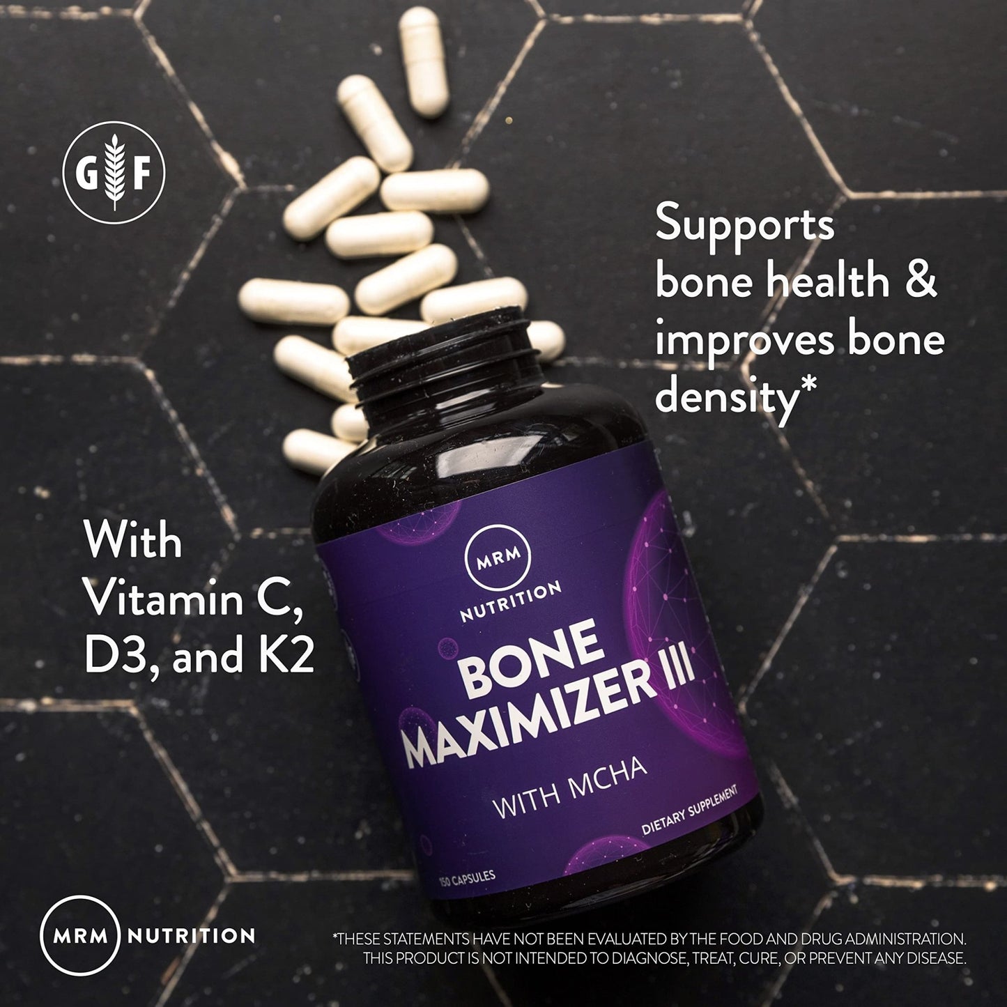 MRM Nutrition Bone Maximizer® III | with MCHA + Vitamin D3 + Vitamin K2 | Bone Health | High Potency | Key Vitamins and Minerals for Bones | 50 Servings - dailyvitalstore