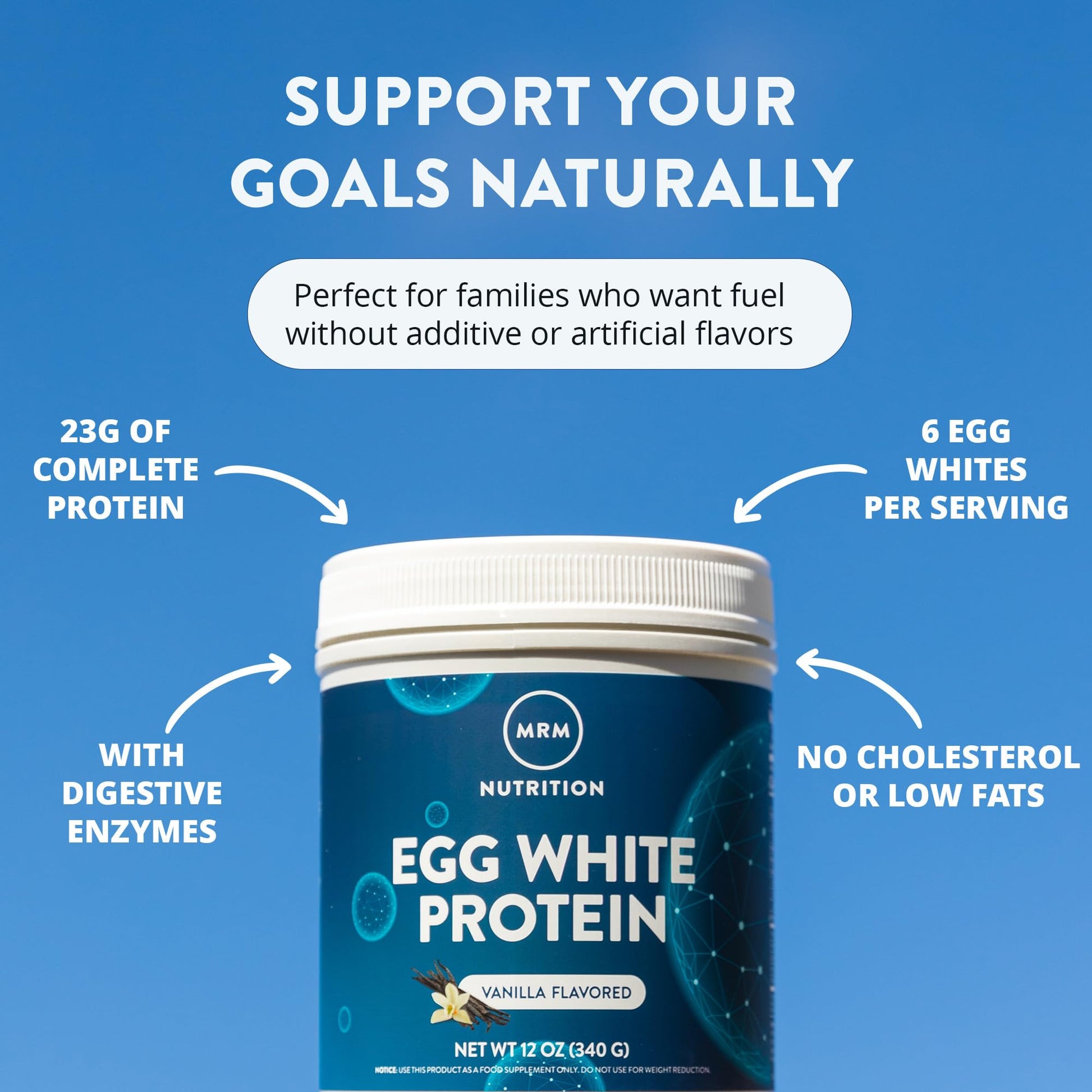MRM Nutrition Egg White Protein - Sugar Free Vanilla Flavored Powder, 23g Fat-Free Protein with Digestive Enzymes, Free of Dairy, Gluten, and Soy, High Biological Value - 20 Servings - dailyvitalstore