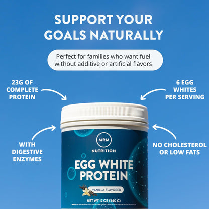 MRM Nutrition Egg White Protein - Sugar Free Vanilla Flavored Powder, 23g Fat-Free Protein with Digestive Enzymes, Free of Dairy, Gluten, and Soy, High Biological Value - 20 Servings - dailyvitalstore
