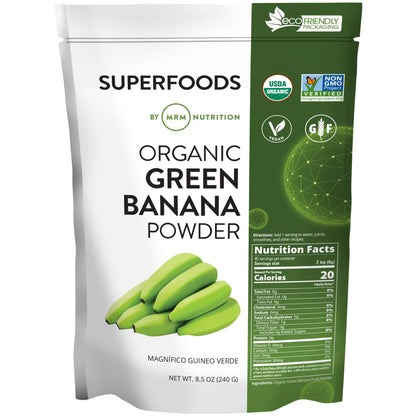 MRM Organic Green Banana Powder Superfood - Prebiotic-Fiber, Digestive Resistant Starch, Flour Alternative for Baking, Cooking and Shakes, Gluten‑Free, Vegan, Non-GMO verified-40 Servings - dailyvitalstore