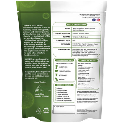 MRM Organic Green Banana Powder Superfood - Prebiotic-Fiber, Digestive Resistant Starch, Flour Alternative for Baking, Cooking and Shakes, Gluten‑Free, Vegan, Non-GMO verified-40 Servings - dailyvitalstore