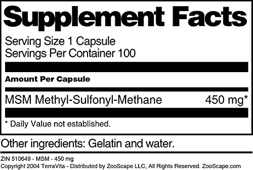 MSM - 450 mg (100 Capsules, ZIN: 510649) - 3 Pack - dailyvitalstore