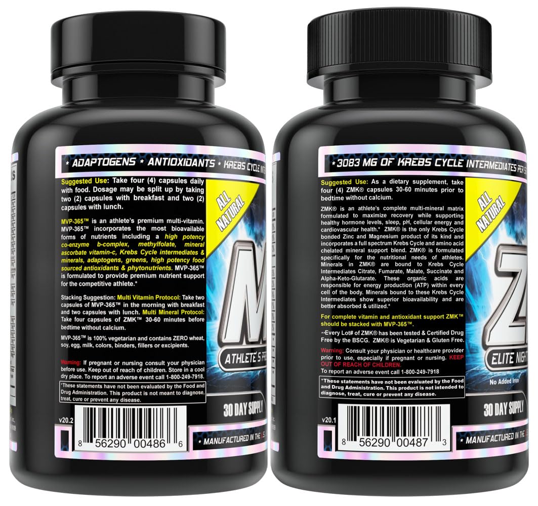 MST Foundation Stack, ZMK Nighttime Multi-Mineral, 120 V-Caps and MVP-365 Premium Multiple Vitamin, 1000iu Vitamin D3, 120 V-Caps, BSCG Certified Drug Free Millennium Sport Technologies - dailyvitalstore