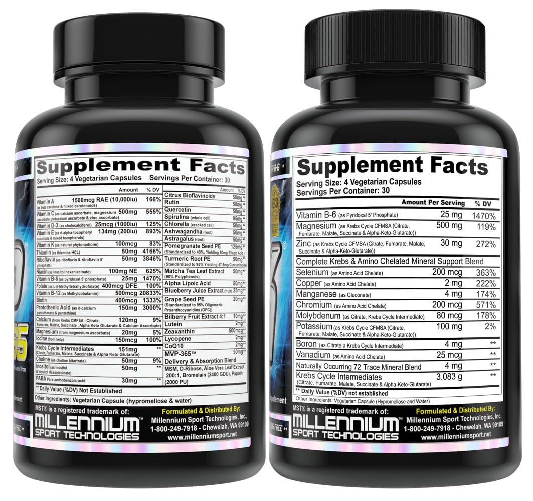 MST Foundation Stack, ZMK Nighttime Multi-Mineral, 120 V-Caps and MVP-365 Premium Multiple Vitamin, 1000iu Vitamin D3, 120 V-Caps, BSCG Certified Drug Free Millennium Sport Technologies - dailyvitalstore
