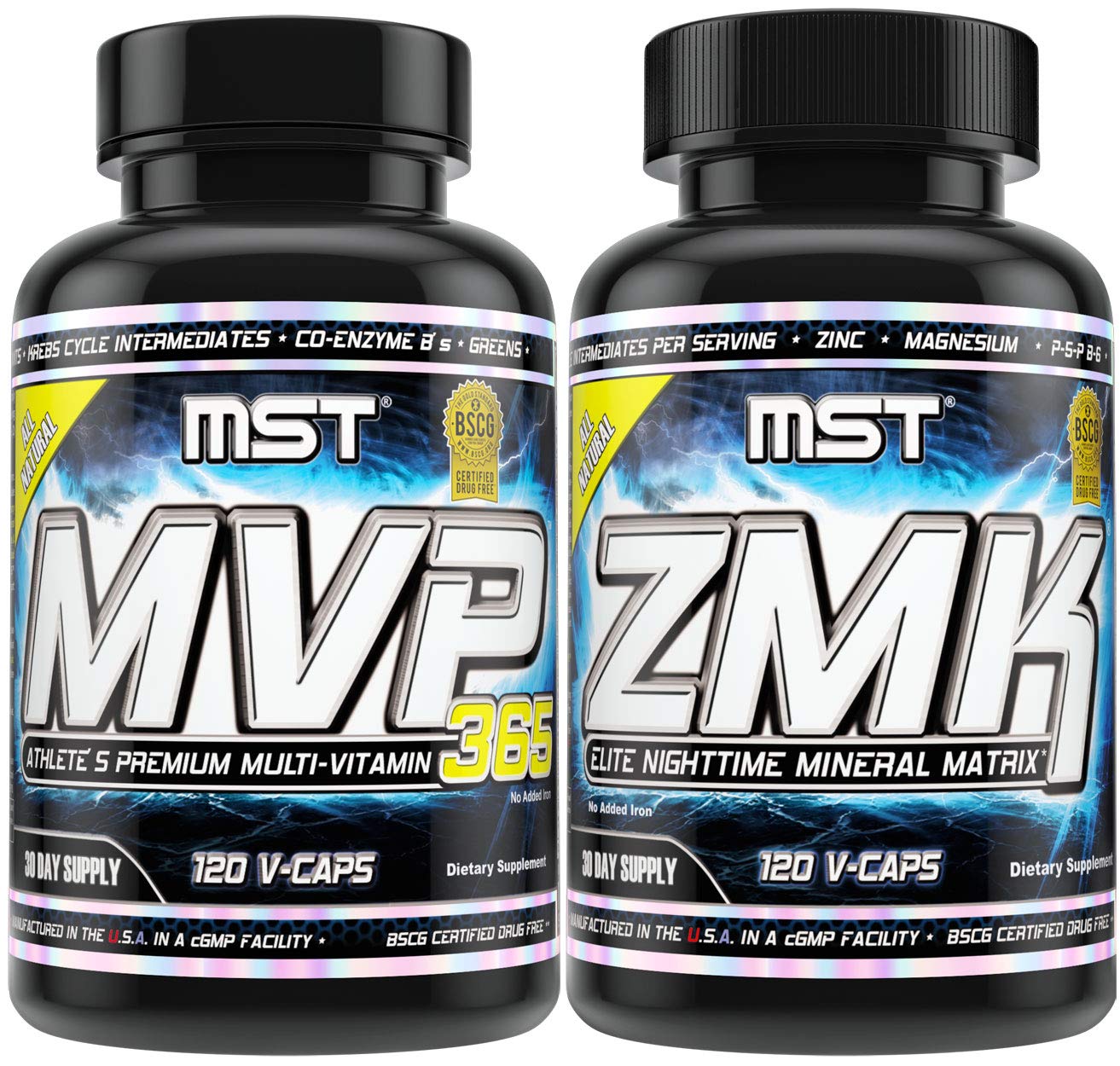 MST Foundation Stack, ZMK Nighttime Multi-Mineral, 120 V-Caps and MVP-365 Premium Multiple Vitamin, 1000iu Vitamin D3, 120 V-Caps, BSCG Certified Drug Free Millennium Sport Technologies - dailyvitalstore
