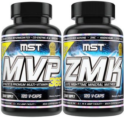 MST Foundation Stack, ZMK Nighttime Multi-Mineral, 120 V-Caps and MVP-365 Premium Multiple Vitamin, 1000iu Vitamin D3, 120 V-Caps, BSCG Certified Drug Free Millennium Sport Technologies - dailyvitalstore