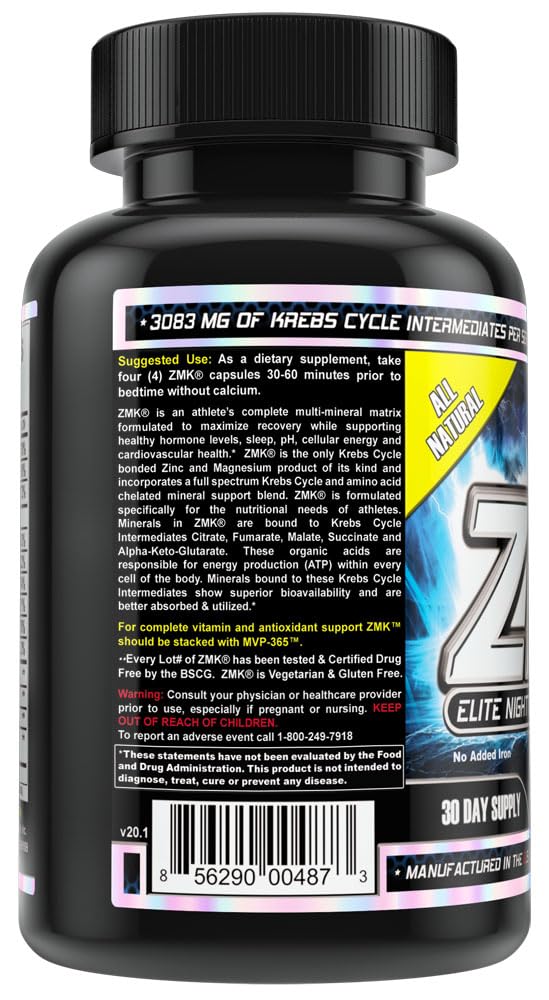MST ZMK (Zinc & Magnesium as Krebs Chelates (as Citrate, Fumarate, Malate, Succinate, Alpha-Keto-Glutarate. With Mineral Support Blend & Trace Minerals. Support ATP, Sleep, Muscle Recovery, 120 V Caps - dailyvitalstore