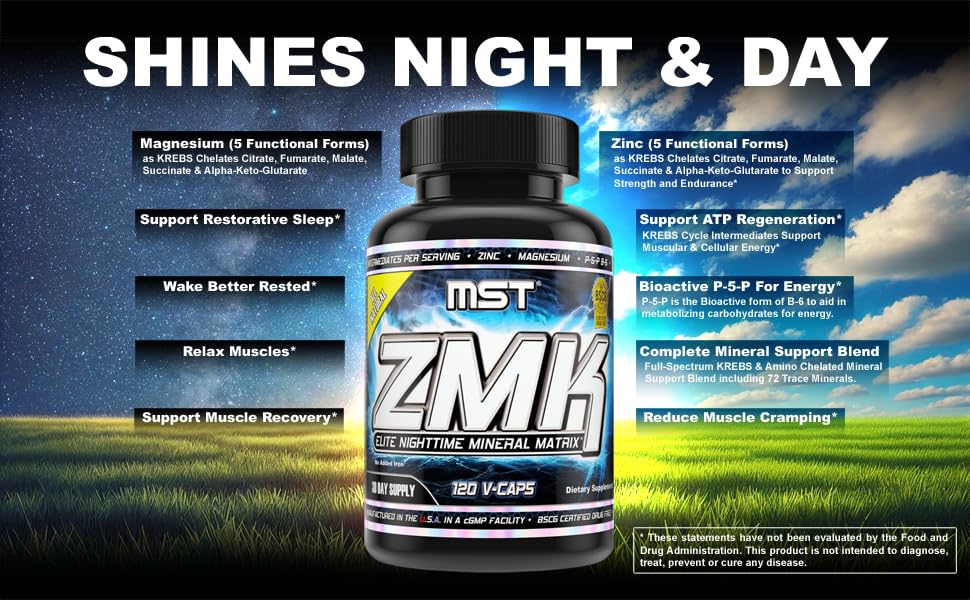 MST ZMK (Zinc & Magnesium as Krebs Chelates (as Citrate, Fumarate, Malate, Succinate, Alpha-Keto-Glutarate. With Mineral Support Blend & Trace Minerals. Support ATP, Sleep, Muscle Recovery, 120 V Caps - dailyvitalstore