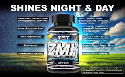 MST ZMK (Zinc & Magnesium as Krebs Chelates (as Citrate, Fumarate, Malate, Succinate, Alpha-Keto-Glutarate. With Mineral Support Blend & Trace Minerals. Support ATP, Sleep, Muscle Recovery, 120 V Caps - dailyvitalstore
