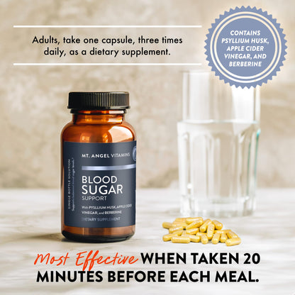 Mt. Angel Vitamins Blood Sugar Support Supplement - Natural Supplement with Pysllium Husk, Berberine with Ceylon Cinnamon, and Apple Cider Vinegar - Supports Healthy Blood Sugar Levels - 60 Capsules - dailyvitalstore