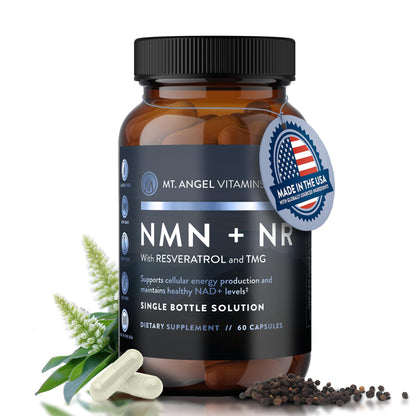 Mt. Angel Vitamins NMN Supplement + NR with Resveratrol & TMG, Dual NAD+ Precursors for Cellular Energy & Healthy Aging, 60 Capsules - dailyvitalstore