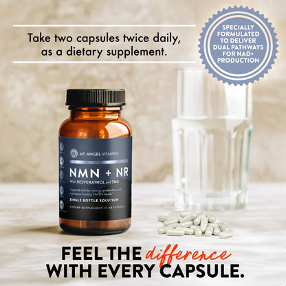 Mt. Angel Vitamins NMN Supplement + NR with Resveratrol & TMG, Dual NAD+ Precursors for Cellular Energy & Healthy Aging, 60 Capsules - dailyvitalstore