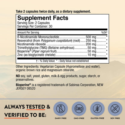 Mt. Angel Vitamins NMN Supplement + NR with Resveratrol & TMG, Dual NAD+ Precursors for Cellular Energy & Healthy Aging, 60 Capsules - dailyvitalstore