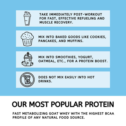 Mt. Capra Clean Whey Protein | Grass-Fed Undenatured Goat Whey Protein Powder | 24 g Protein Per Serving, All Natural, Non-GMO, High in Branch Chain Amino Acids | Unsweetened | 15 Servings - 16 oz - dailyvitalstore