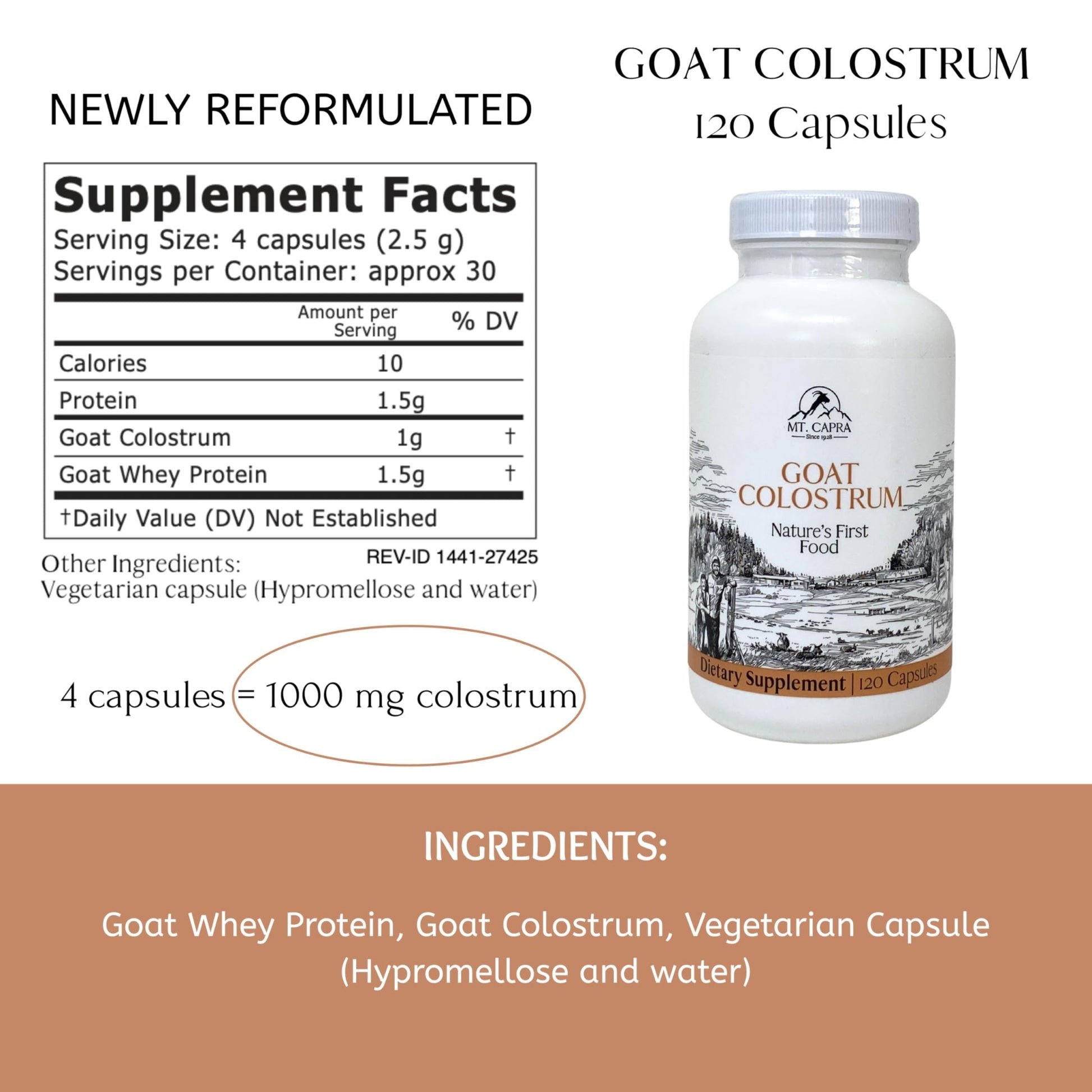 Mt. Capra Goat Colostrum | for Healthy Immune System, Gut, and Athletic Performance | Grass-Fed, High in Immunoglobulins | 30 Servings - 120 Capsules - dailyvitalstore