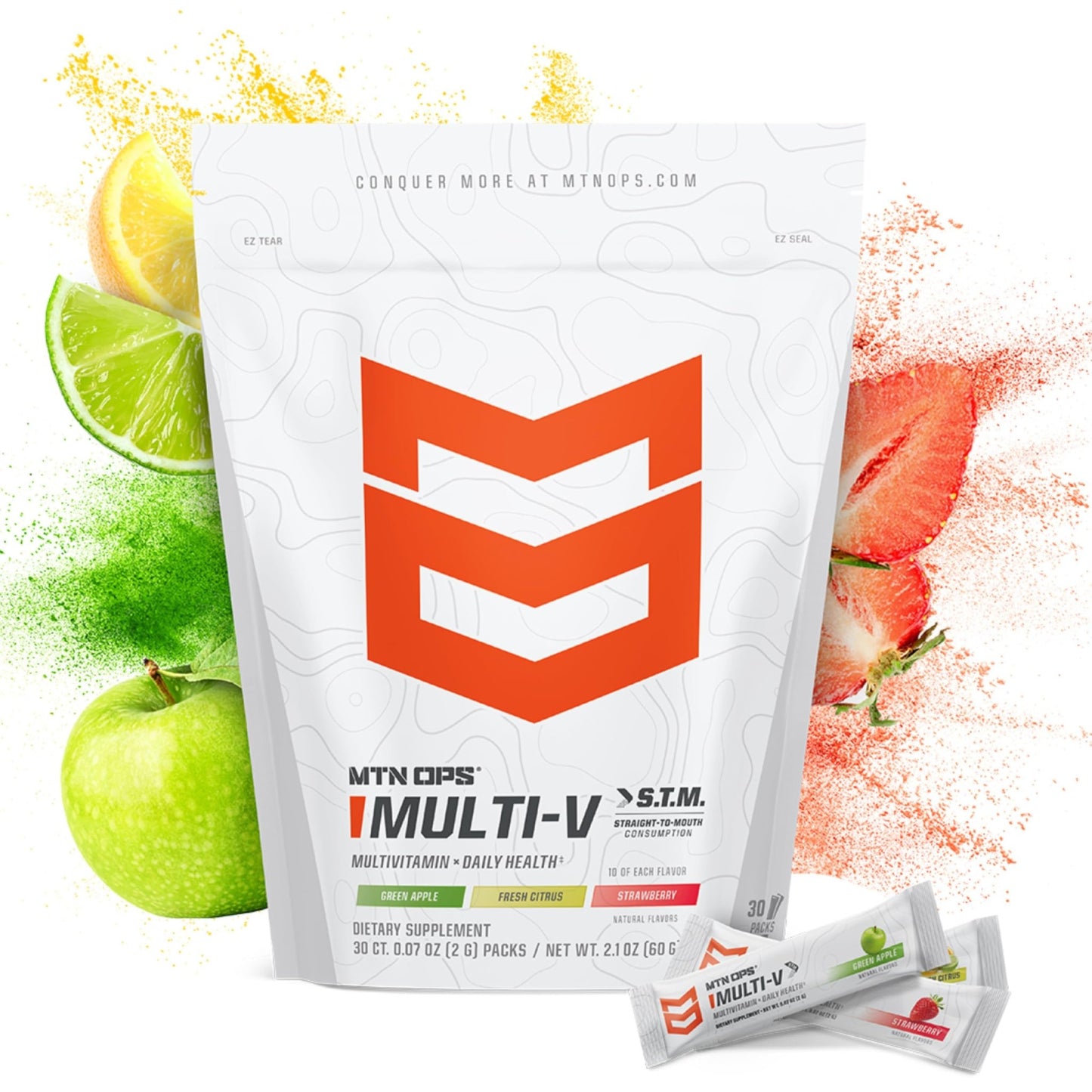 MTN OPS Multi‑V STM On‑the‑Go Daily Multivitamin for Men, Women & Kids – Straight‑to‑Mouth Vitamin C D3 B Zinc Packs – Gluten Free, Natural Flavors, 30 Servings - dailyvitalstore