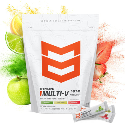 MTN OPS Multi‑V STM On‑the‑Go Daily Multivitamin for Men, Women & Kids – Straight‑to‑Mouth Vitamin C D3 B Zinc Packs – Gluten Free, Natural Flavors, 30 Servings - dailyvitalstore