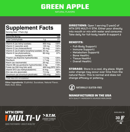 MTN OPS Multi‑V STM On‑the‑Go Daily Multivitamin for Men, Women & Kids – Straight‑to‑Mouth Vitamin C D3 B Zinc Packs – Gluten Free, Natural Flavors, 30 Servings - dailyvitalstore