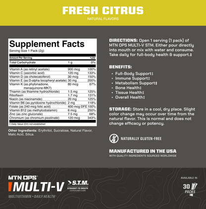MTN OPS Multi‑V STM On‑the‑Go Daily Multivitamin for Men, Women & Kids – Straight‑to‑Mouth Vitamin C D3 B Zinc Packs – Gluten Free, Natural Flavors, 30 Servings - dailyvitalstore