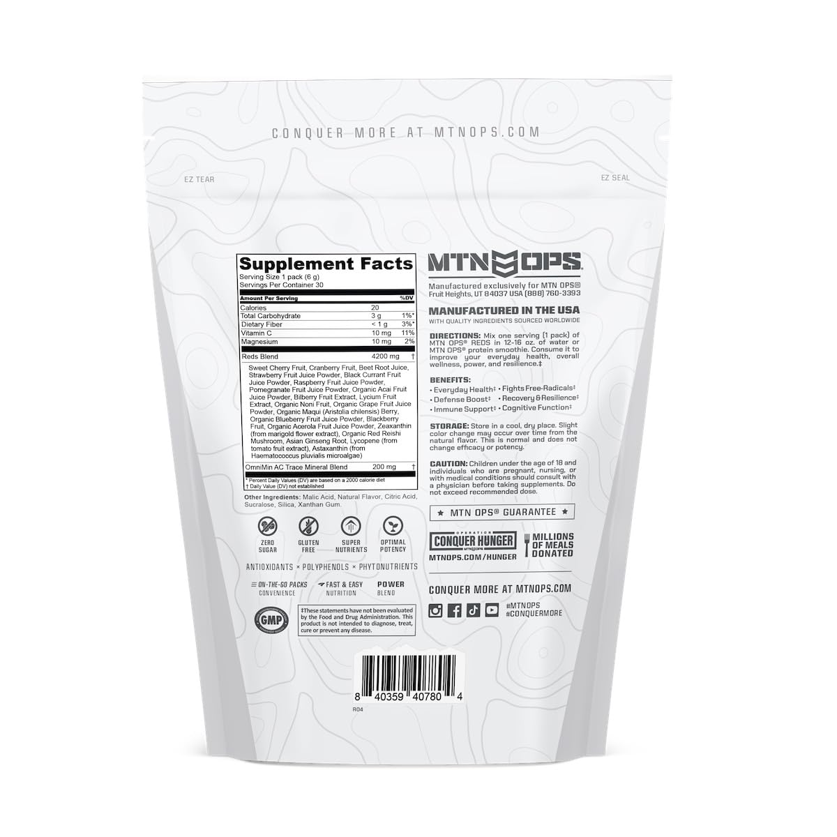 MTN OPS Reds Super Reds Antioxidant Drink Powder Daily Health Blend with Phytonutrients Free Radical Support 30 On The Go Stick Packs - dailyvitalstore