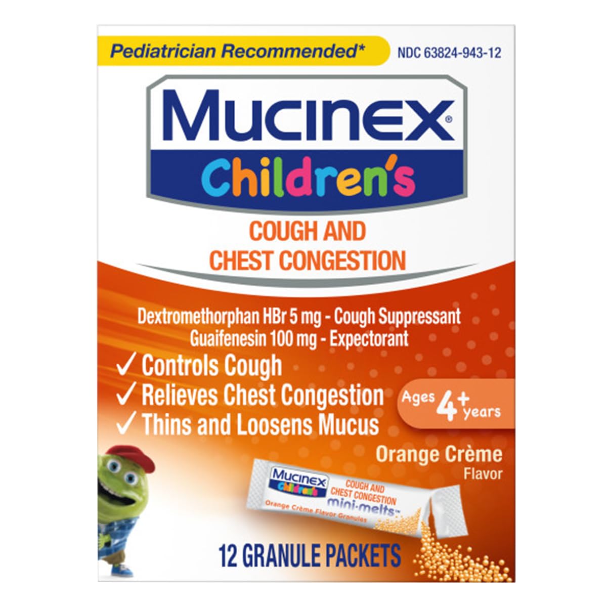 Mucinex Children's Chest Congestion Expectorant and Cough Suppressant Mini-Melts, Orange Cream, 12 Count - dailyvitalstore
