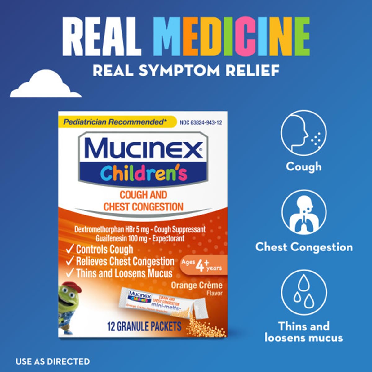 Mucinex Children's Chest Congestion Expectorant and Cough Suppressant Mini-Melts, Orange Cream, 12 Count - dailyvitalstore