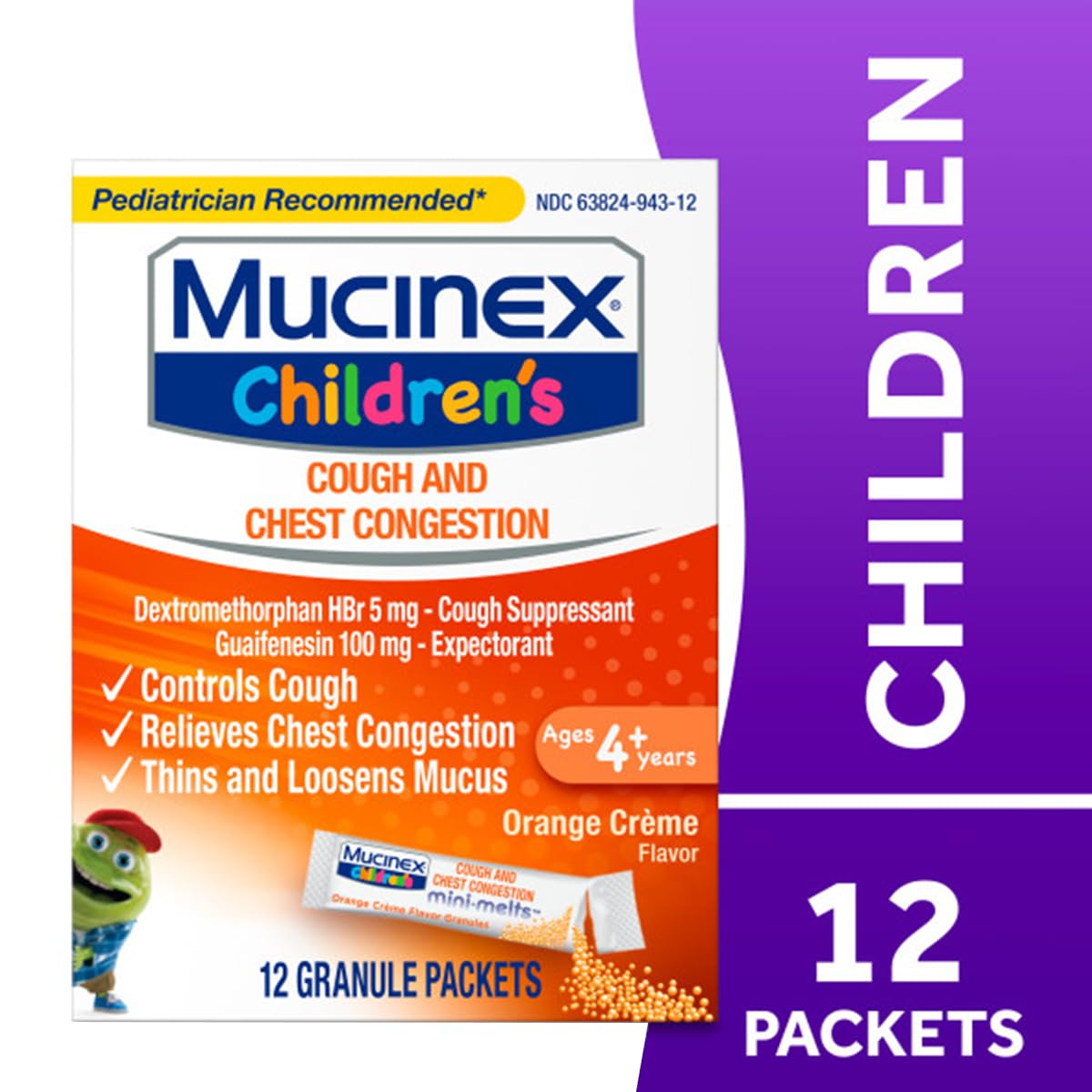 Mucinex Children's Chest Congestion Expectorant and Cough Suppressant Mini-Melts, Orange Cream, 12 Count - dailyvitalstore