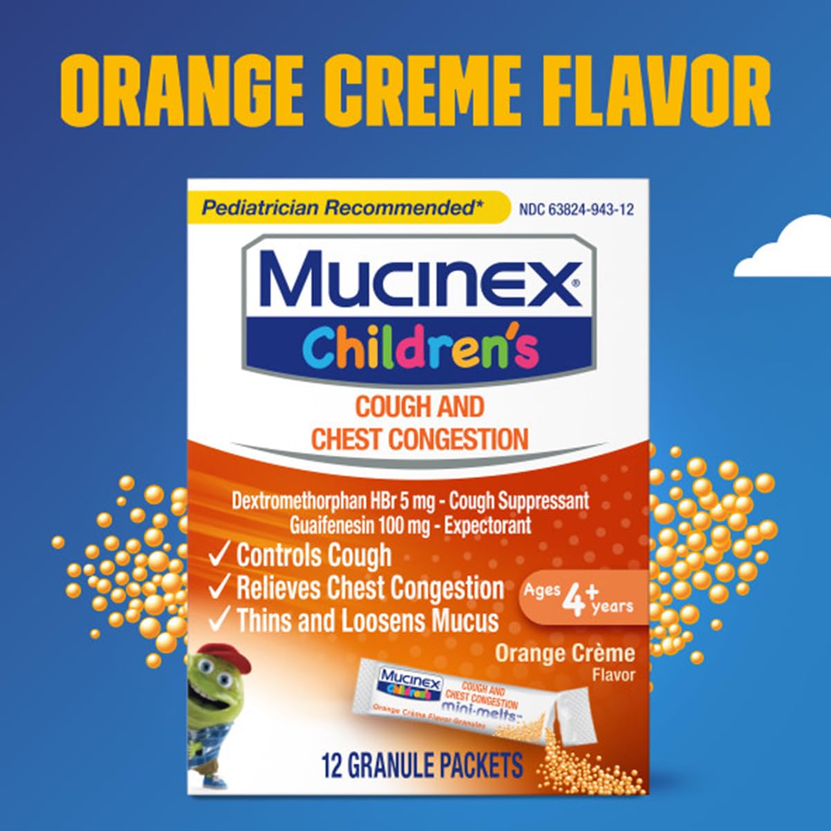Mucinex Children's Chest Congestion Expectorant and Cough Suppressant Mini-Melts, Orange Cream, 12 Count - dailyvitalstore