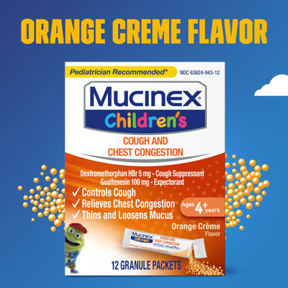 Mucinex Children's Chest Congestion Expectorant and Cough Suppressant Mini-Melts, Orange Cream, 12 Count - dailyvitalstore