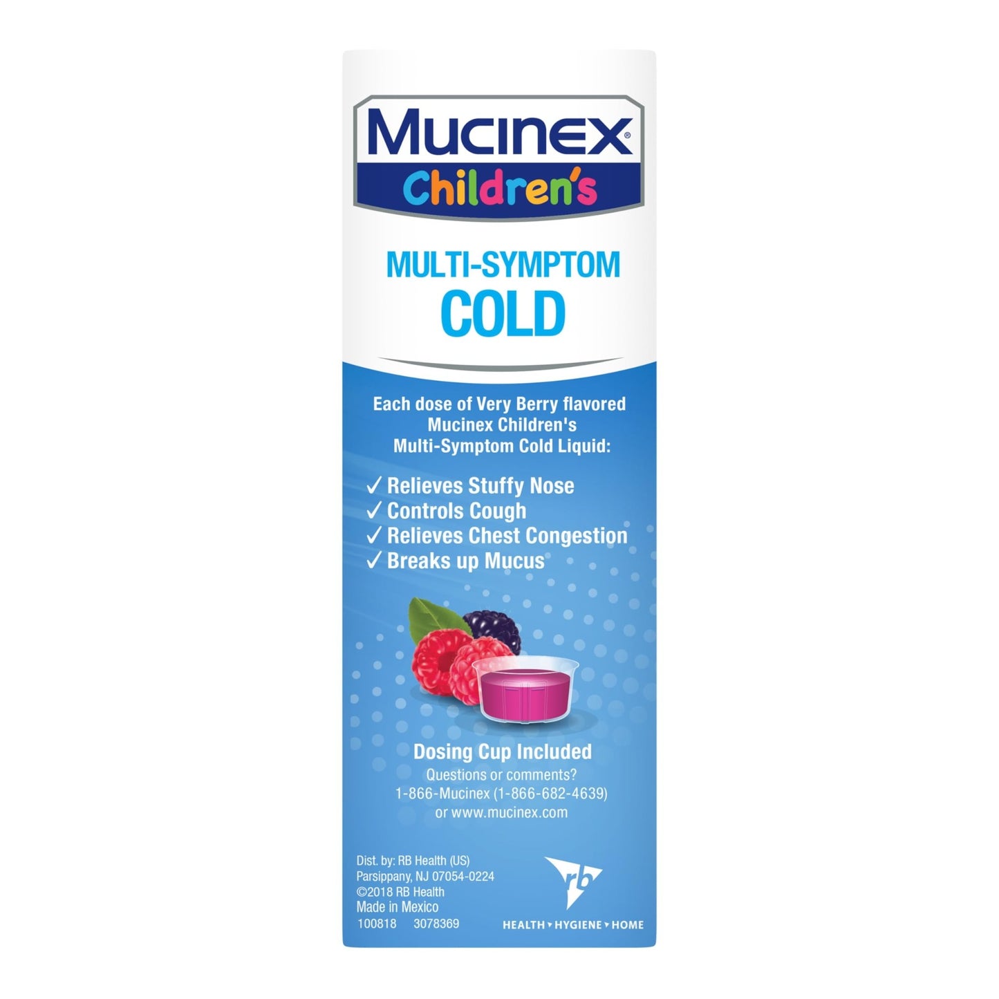 Mucinex Children's Multi-Symptom Cold Medicine, Kids Cough Medicine, Mucinex Kids Medicine/Decongestant with Dextromethorphan HBr, Guaifenesin, Phenylephrine HCl, Very Berry Flavor Liquid, 4 Fl Oz - dailyvitalstore