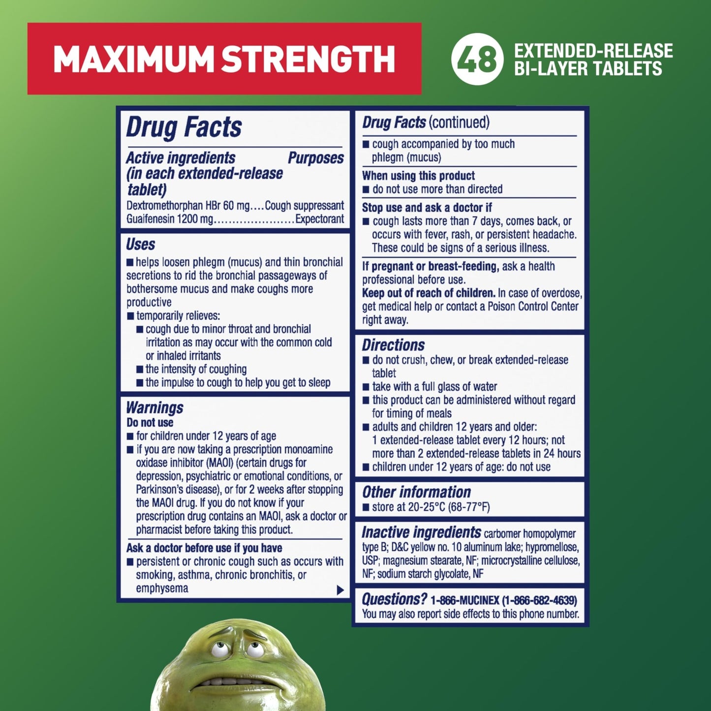 Mucinex DM 12Hr Maximum Strength Chest Congestion & Cough Medicine for Adults, Cold and Cough Medicine for Excess Mucus Relief, 1200 mg Guaifenesin & 60 mg Dextromethorphan HBr, 48 Bi-Layer Tablets - dailyvitalstore