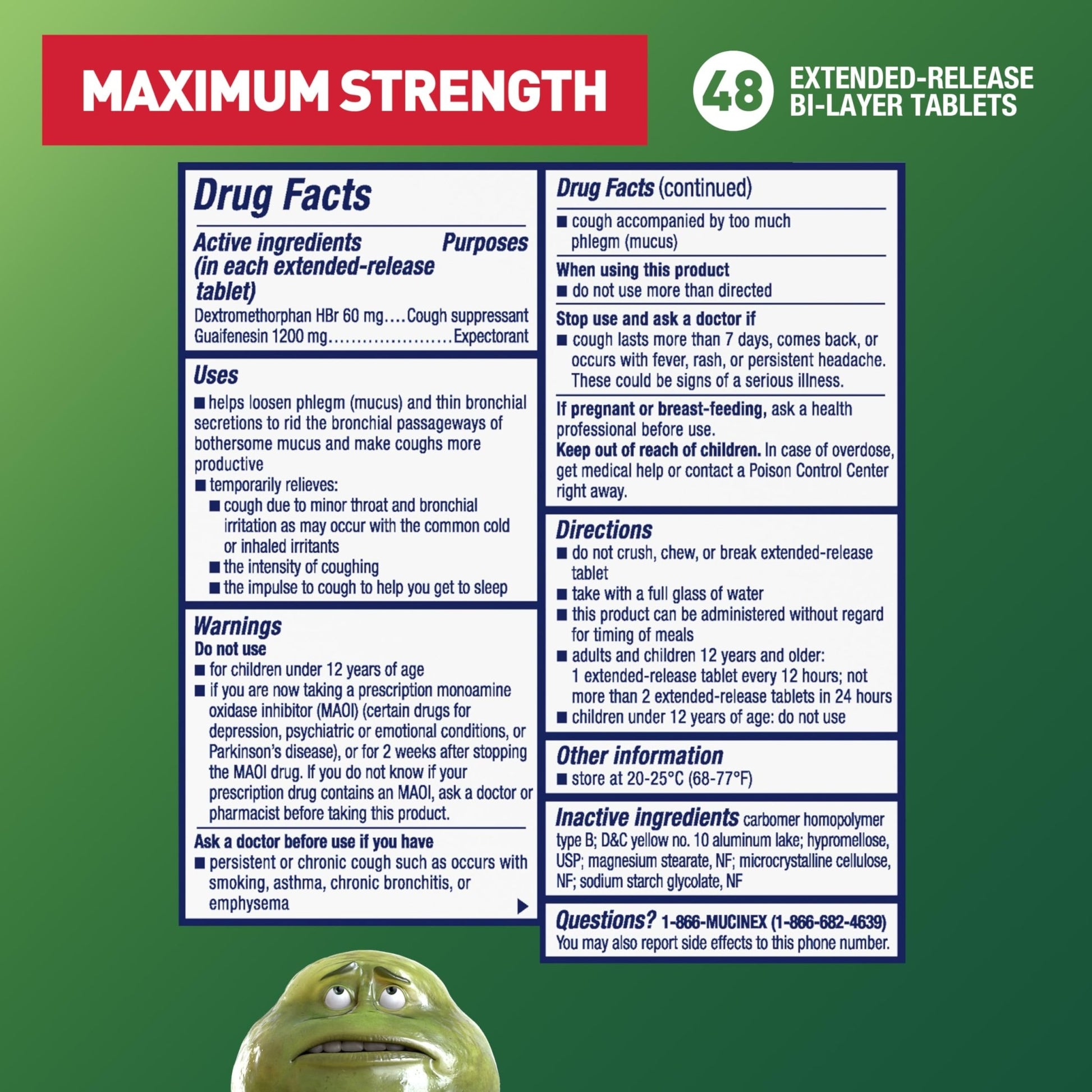 Mucinex DM 12Hr Maximum Strength Chest Congestion & Cough Medicine for Adults, Cold and Cough Medicine for Excess Mucus Relief, 1200 mg Guaifenesin & 60 mg Dextromethorphan HBr, 48 Bi-Layer Tablets - dailyvitalstore