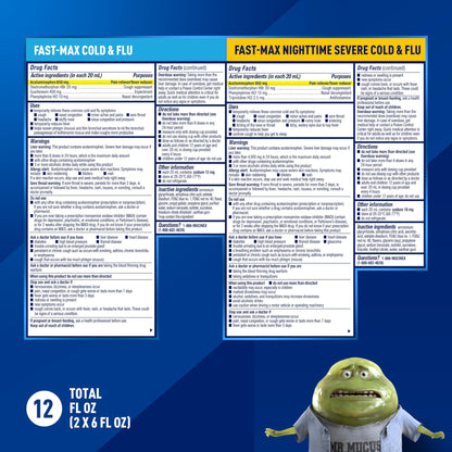 Mucinex Fast-Max Cold and Flu & Nightshift Medicine for Adults, Over-The-Counter Medication Combo Pack for Sore Throat Relief, Decongestant, Cough & Cold Medicine (2 x 6 Fl Oz) - dailyvitalstore