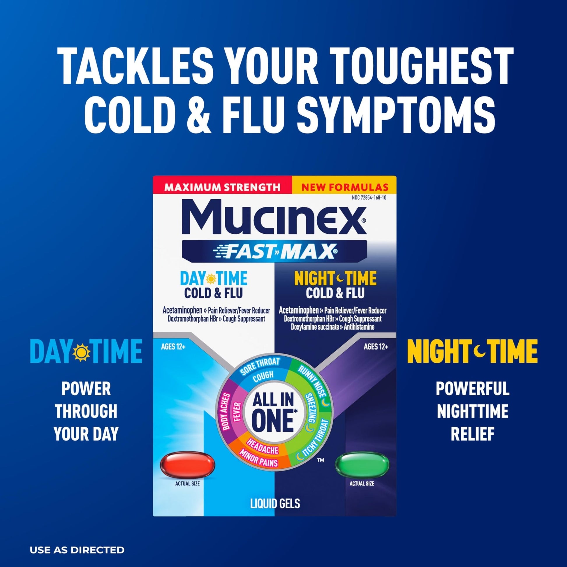 Mucinex Fast-Max Maximum Strength Day & Night Cold and Flu Medicine for Adults, Powerful Over-The-Counter Medication for Cold & Flu Symptoms, Fast Dissolving Liquid Gels, 24 Count - dailyvitalstore