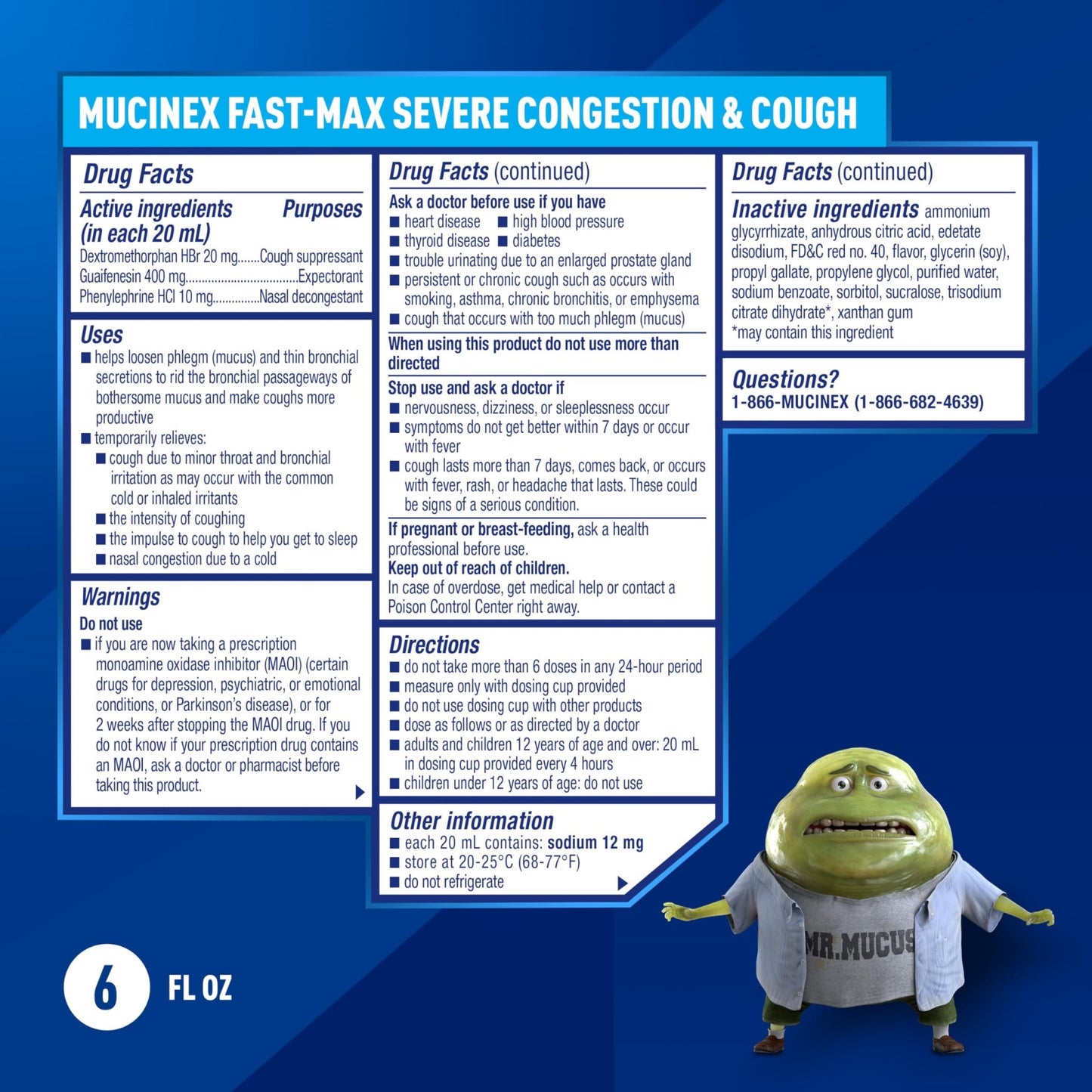 Mucinex Fast-Max Severe Congestion & Cough Medicine, Maximum Strength Symptom Relief, Over-The-Counter Medication, Cold Medicine, Cough Suppressant, Expectorant, Nasal Decongestant, 6 FL OZ - dailyvitalstore