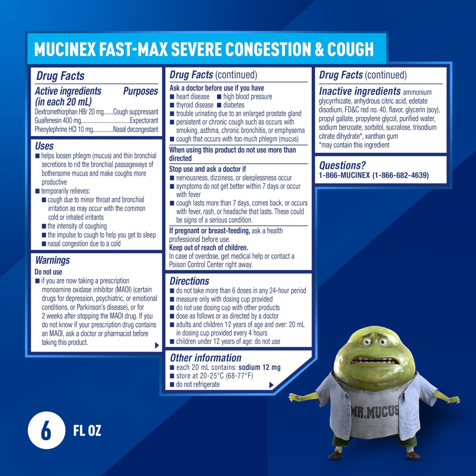 Mucinex Fast-Max Severe Congestion & Cough Medicine, Maximum Strength Symptom Relief, Over-The-Counter Medication, Cold Medicine, Cough Suppressant, Expectorant, Nasal Decongestant, 6 FL OZ - dailyvitalstore
