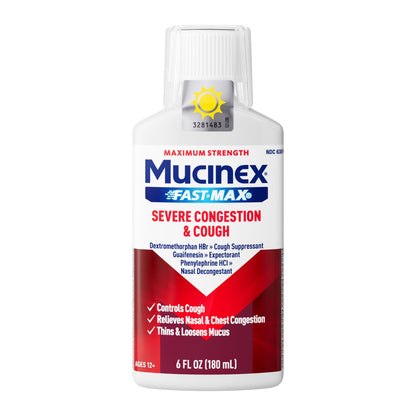 Mucinex Fast-Max Severe Congestion & Cough Medicine, Maximum Strength Symptom Relief, Over-The-Counter Medication, Cold Medicine, Cough Suppressant, Expectorant, Nasal Decongestant, 6 FL OZ - dailyvitalstore