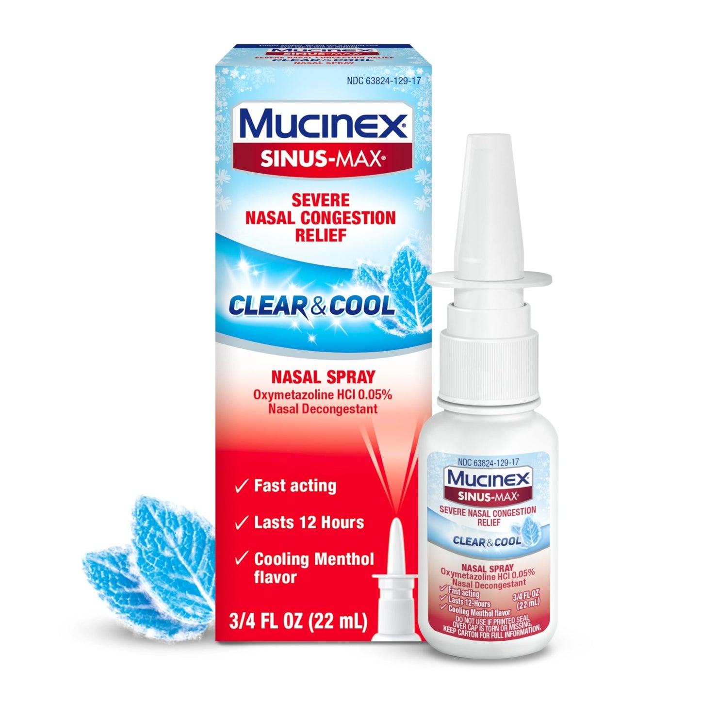 Mucinex Sinus-Max Nasal Spray Decongestant, 12 Hour Over-The-Counter Medication Nose Spray for Sinus Relief, Nasal Decongestants for Adults & Sinus Congestion, Clear & Cool 3/4 Fl Oz(22ML) - dailyvitalstore