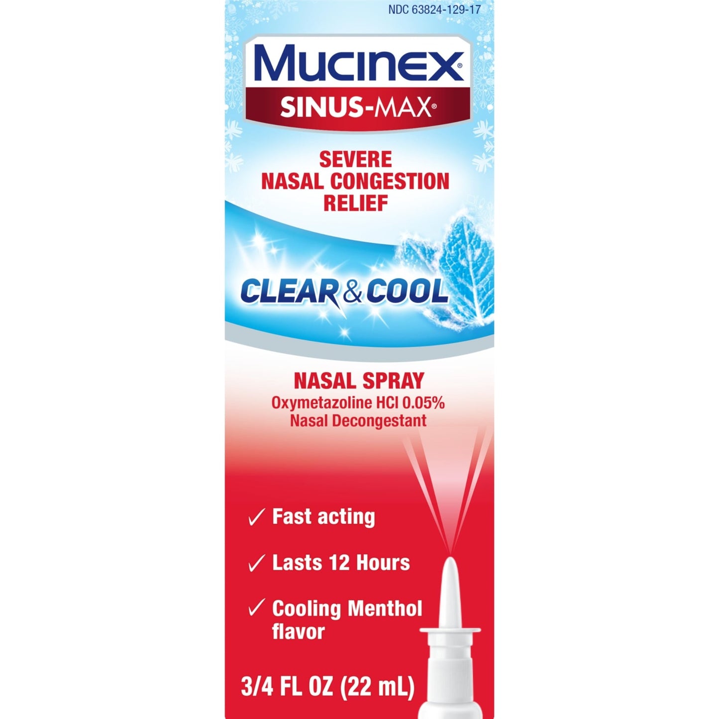 Mucinex Sinus-Max Nasal Spray Decongestant, 12 Hour Over-The-Counter Medication Nose Spray for Sinus Relief, Nasal Decongestants for Adults & Sinus Congestion, Clear & Cool 3/4 Fl Oz(22ML) - dailyvitalstore