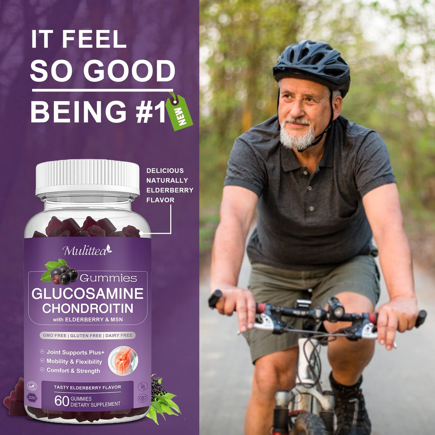 Mulittea Glucosamine Chondroitin Gummies - Extra Strength Joint Support Supplement with MSM & Elderberry for Natural Joint, Antioxidant Immune Support for Adults, Men & Women-(2 Pack) - dailyvitalstore