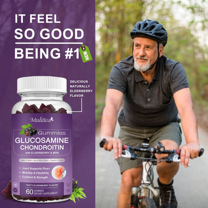 Mulittea Glucosamine Chondroitin Gummies - Extra Strength Joint Support Supplement with MSM & Elderberry for Natural Joint, Antioxidant Immune Support for Adults, Men & Women-(2 Pack) - dailyvitalstore